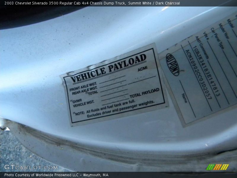 Summit White / Dark Charcoal 2003 Chevrolet Silverado 3500 Regular Cab 4x4 Chassis Dump Truck