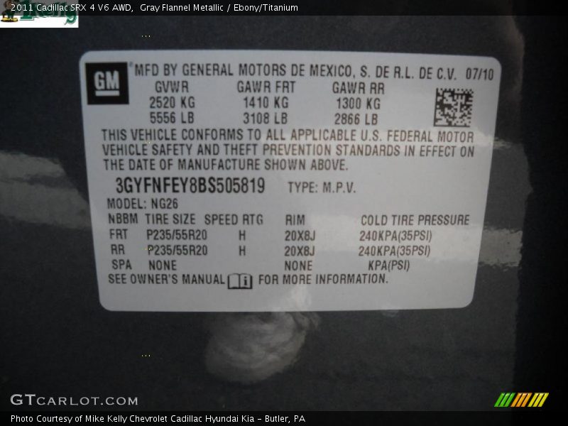 Gray Flannel Metallic / Ebony/Titanium 2011 Cadillac SRX 4 V6 AWD