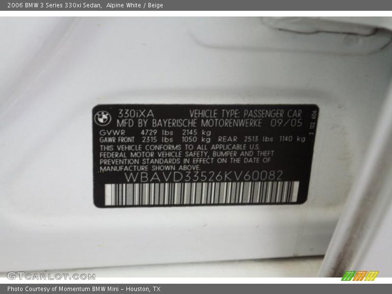 Alpine White / Beige 2006 BMW 3 Series 330xi Sedan