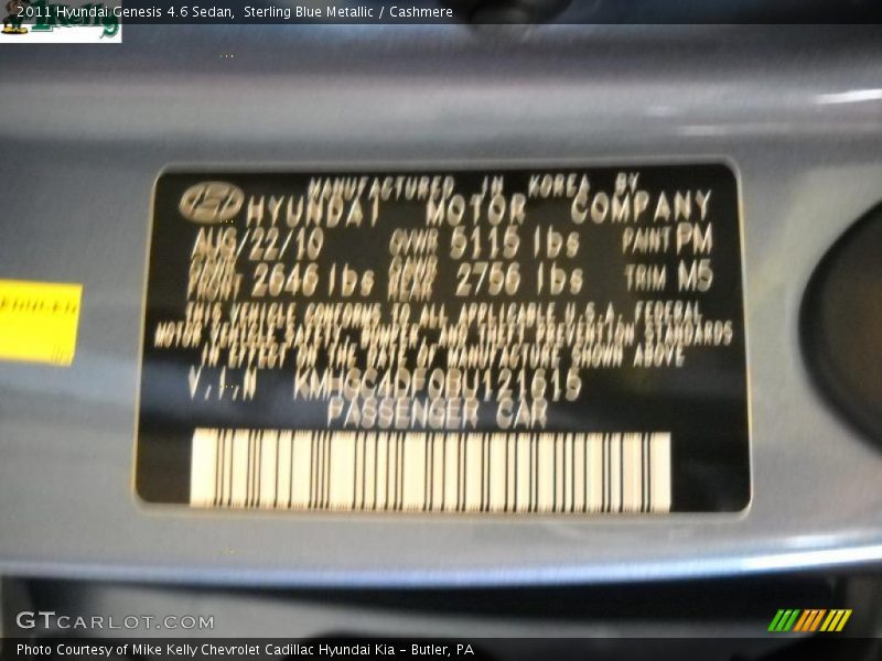 Sterling Blue Metallic / Cashmere 2011 Hyundai Genesis 4.6 Sedan
