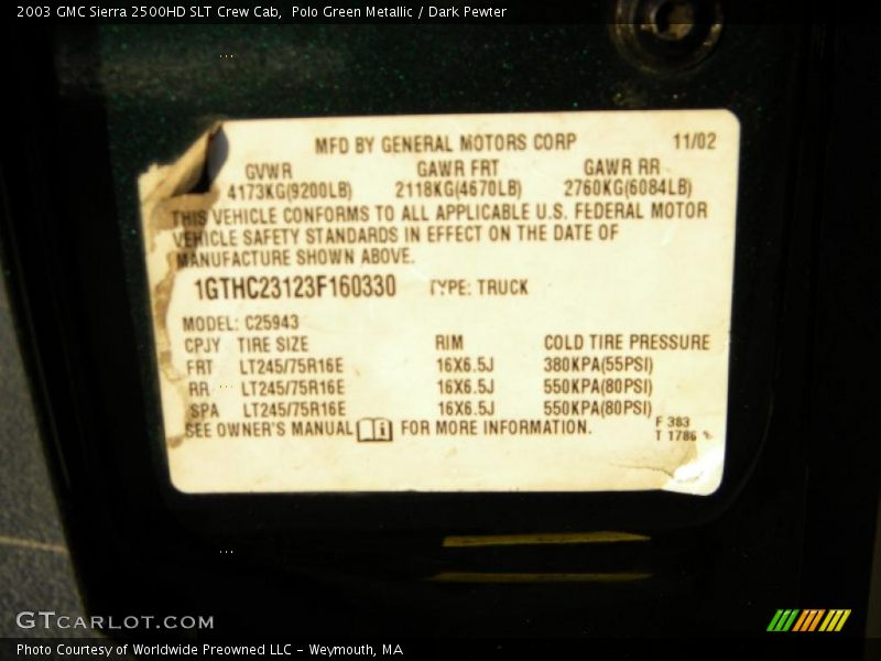 Polo Green Metallic / Dark Pewter 2003 GMC Sierra 2500HD SLT Crew Cab