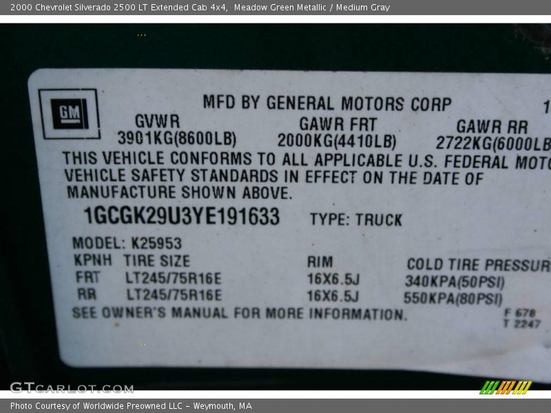 Meadow Green Metallic / Medium Gray 2000 Chevrolet Silverado 2500 LT Extended Cab 4x4