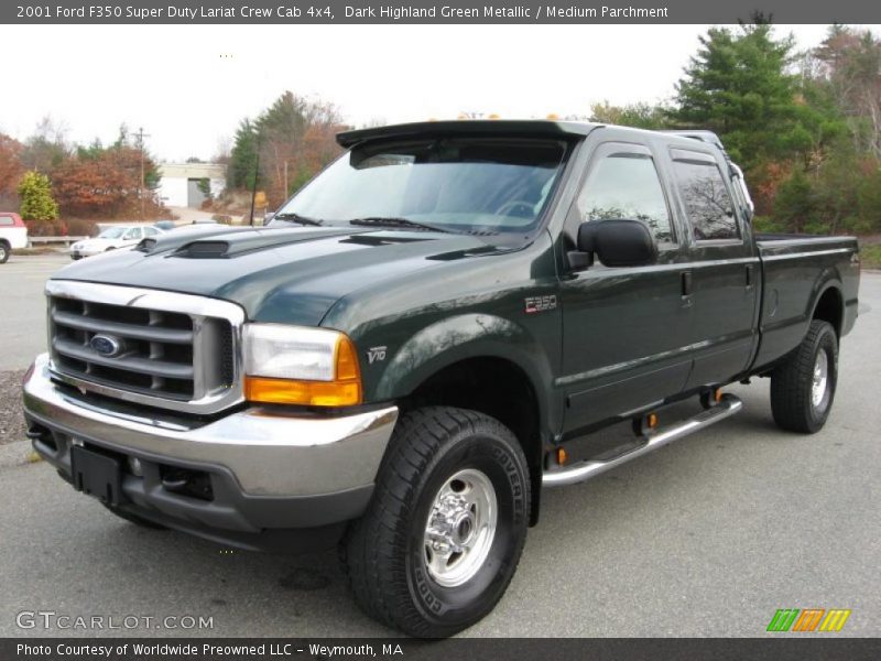 Dark Highland Green Metallic / Medium Parchment 2001 Ford F350 Super Duty Lariat Crew Cab 4x4