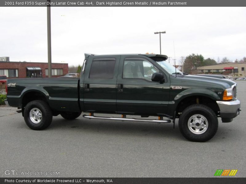 Dark Highland Green Metallic / Medium Parchment 2001 Ford F350 Super Duty Lariat Crew Cab 4x4