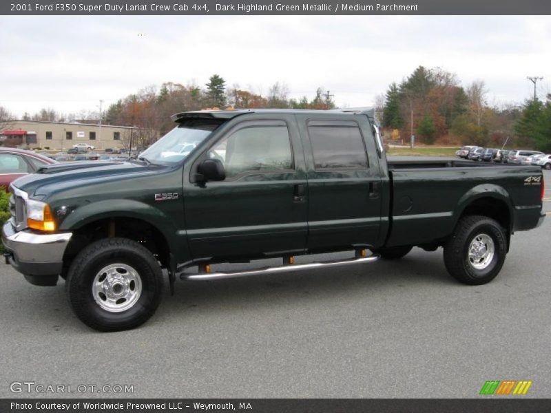 Dark Highland Green Metallic / Medium Parchment 2001 Ford F350 Super Duty Lariat Crew Cab 4x4