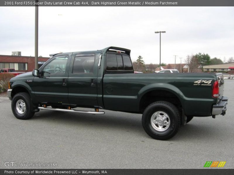Dark Highland Green Metallic / Medium Parchment 2001 Ford F350 Super Duty Lariat Crew Cab 4x4