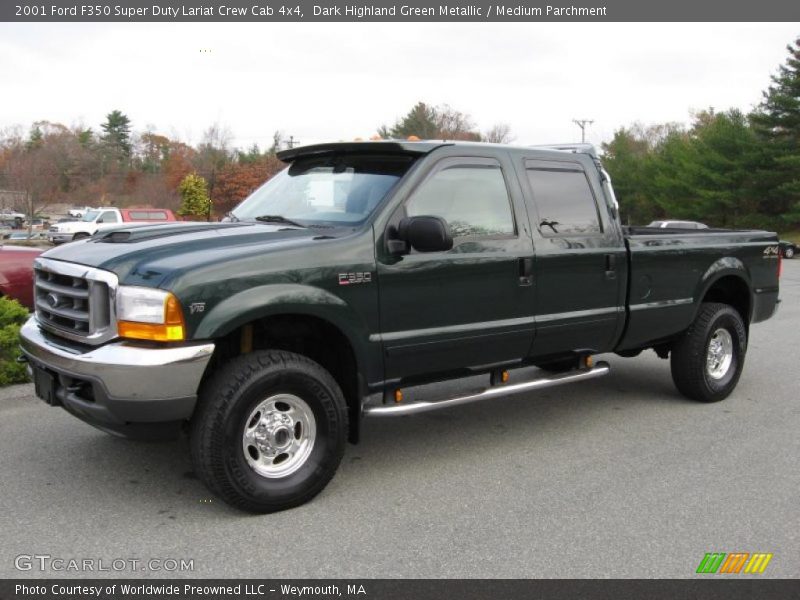 Dark Highland Green Metallic / Medium Parchment 2001 Ford F350 Super Duty Lariat Crew Cab 4x4