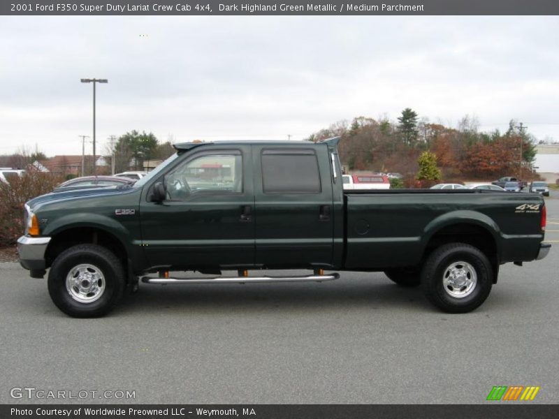 Dark Highland Green Metallic / Medium Parchment 2001 Ford F350 Super Duty Lariat Crew Cab 4x4