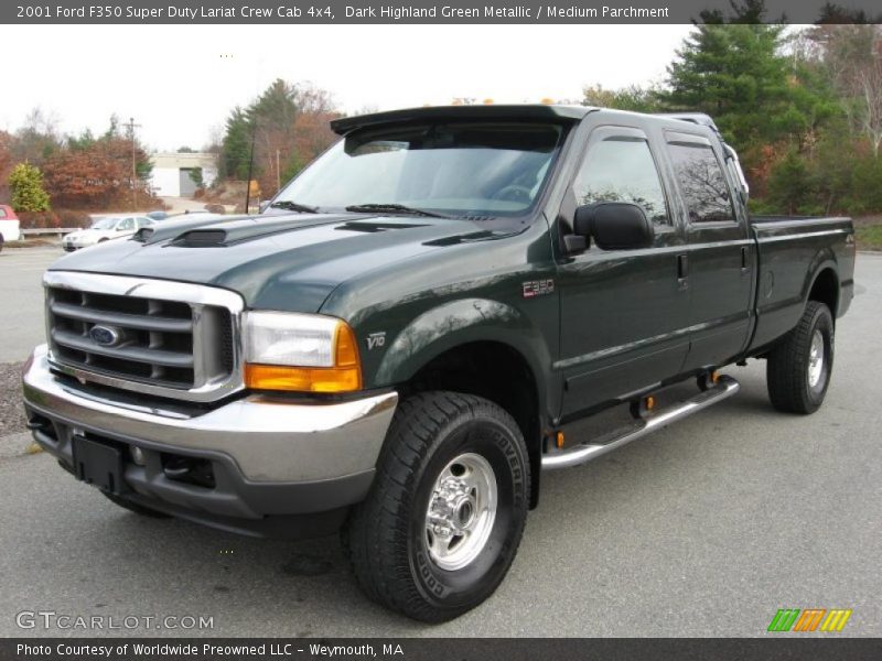 Dark Highland Green Metallic / Medium Parchment 2001 Ford F350 Super Duty Lariat Crew Cab 4x4