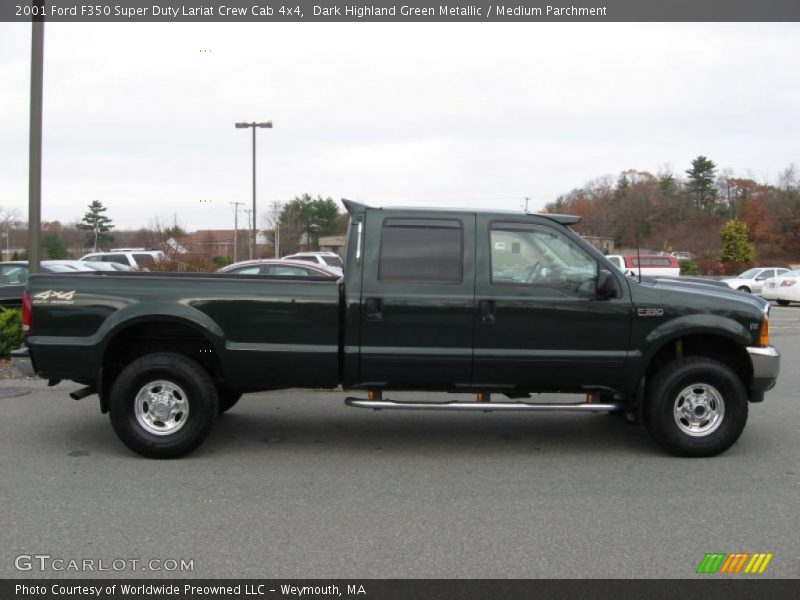 Dark Highland Green Metallic / Medium Parchment 2001 Ford F350 Super Duty Lariat Crew Cab 4x4