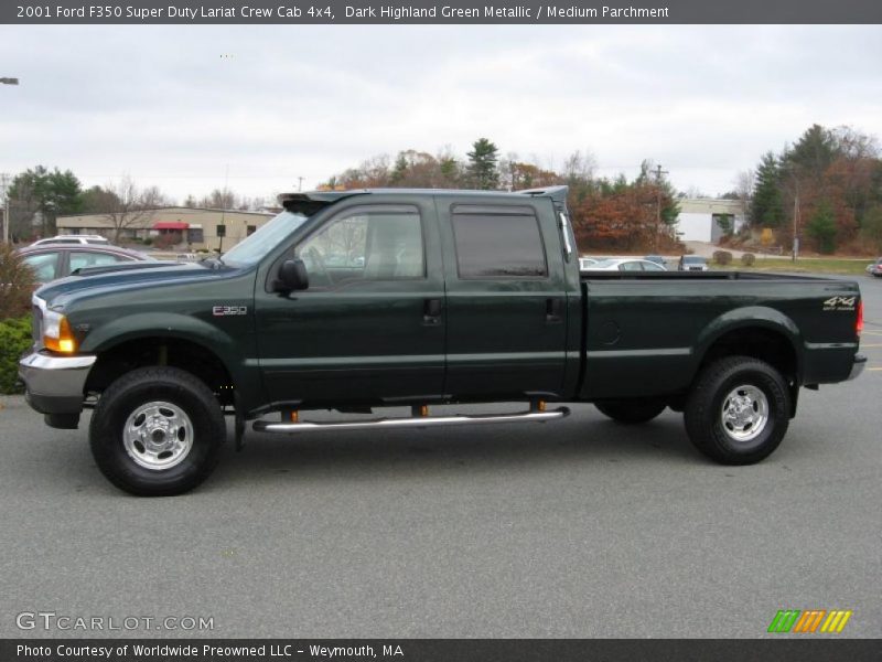 Dark Highland Green Metallic / Medium Parchment 2001 Ford F350 Super Duty Lariat Crew Cab 4x4