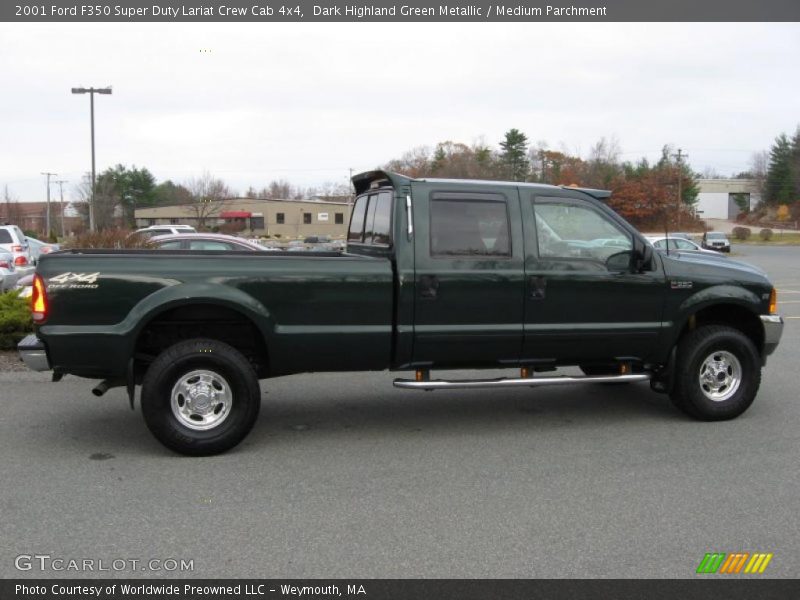 Dark Highland Green Metallic / Medium Parchment 2001 Ford F350 Super Duty Lariat Crew Cab 4x4