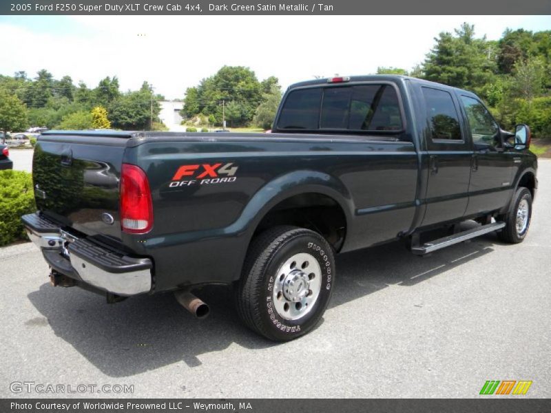 Dark Green Satin Metallic / Tan 2005 Ford F250 Super Duty XLT Crew Cab 4x4
