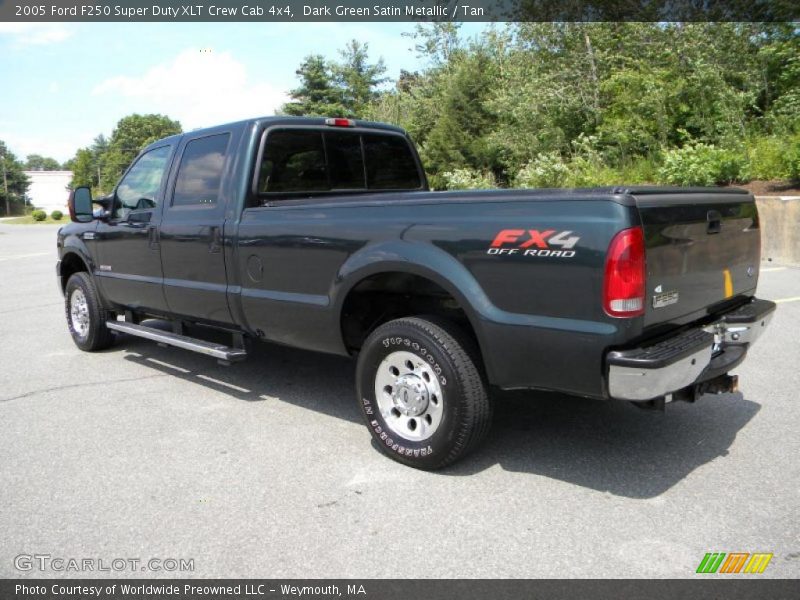 Dark Green Satin Metallic / Tan 2005 Ford F250 Super Duty XLT Crew Cab 4x4