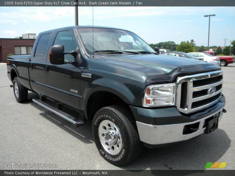 Dark Green Satin Metallic / Tan 2005 Ford F250 Super Duty XLT Crew Cab 4x4