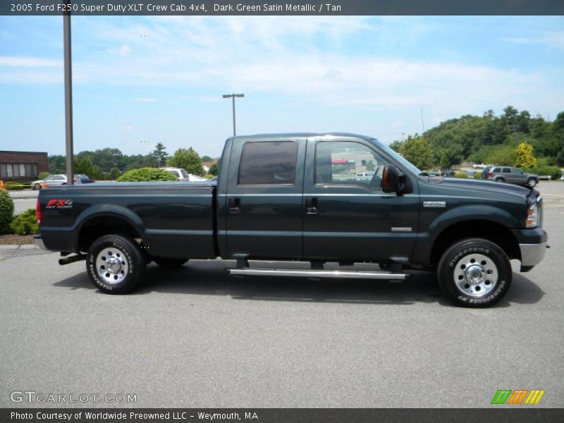 Dark Green Satin Metallic / Tan 2005 Ford F250 Super Duty XLT Crew Cab 4x4