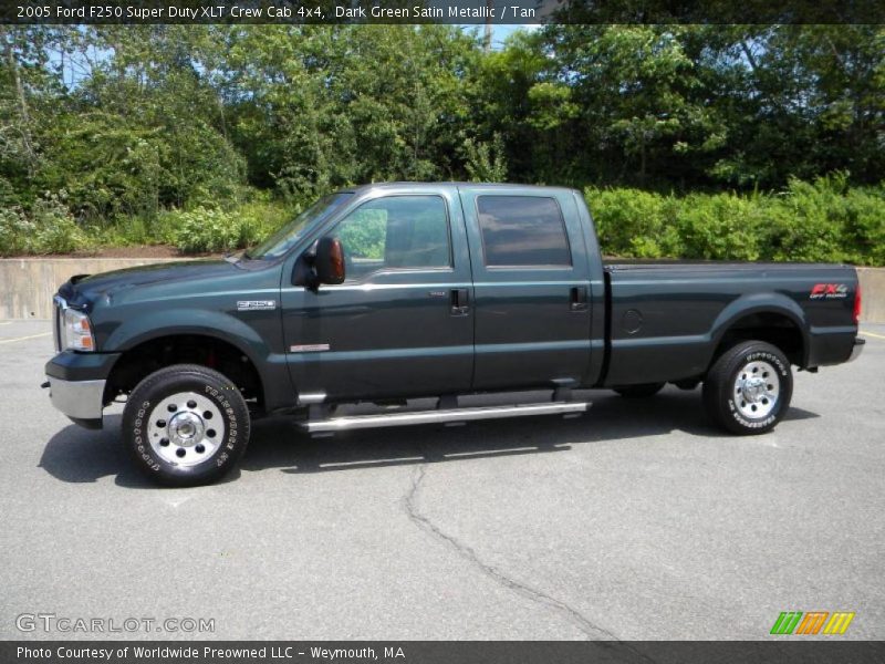 Dark Green Satin Metallic / Tan 2005 Ford F250 Super Duty XLT Crew Cab 4x4