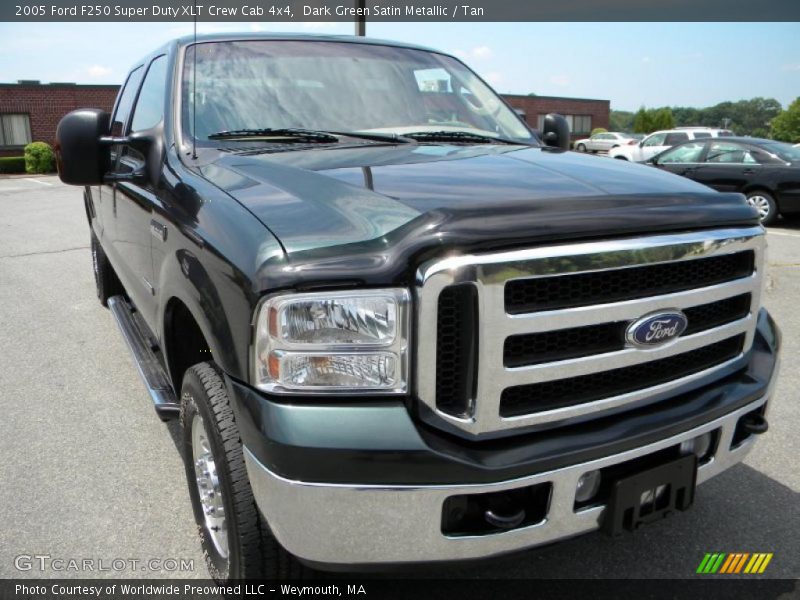Dark Green Satin Metallic / Tan 2005 Ford F250 Super Duty XLT Crew Cab 4x4