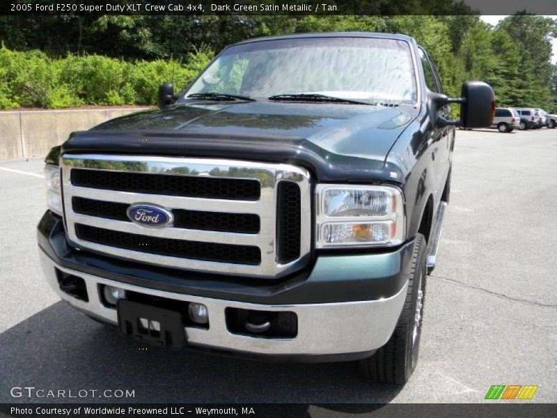 Dark Green Satin Metallic / Tan 2005 Ford F250 Super Duty XLT Crew Cab 4x4
