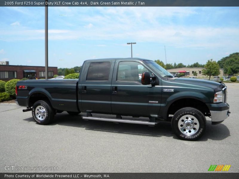 Dark Green Satin Metallic / Tan 2005 Ford F250 Super Duty XLT Crew Cab 4x4