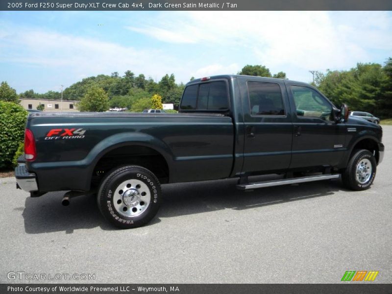 Dark Green Satin Metallic / Tan 2005 Ford F250 Super Duty XLT Crew Cab 4x4