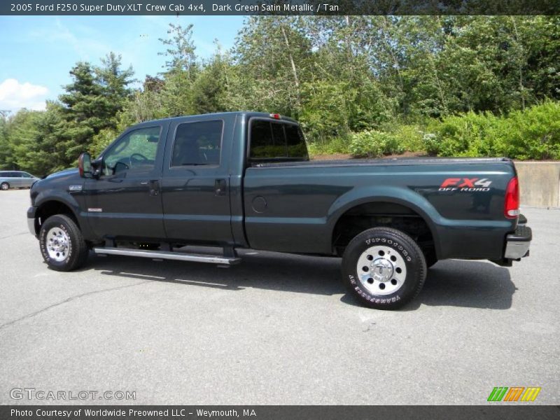 Dark Green Satin Metallic / Tan 2005 Ford F250 Super Duty XLT Crew Cab 4x4