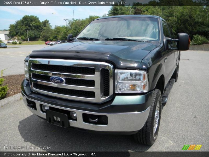 Dark Green Satin Metallic / Tan 2005 Ford F250 Super Duty XLT Crew Cab 4x4