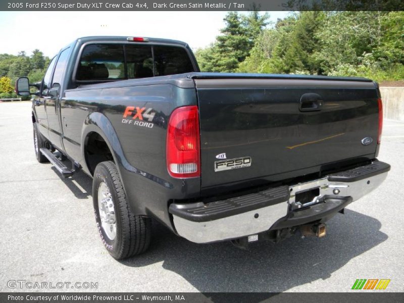 Dark Green Satin Metallic / Tan 2005 Ford F250 Super Duty XLT Crew Cab 4x4