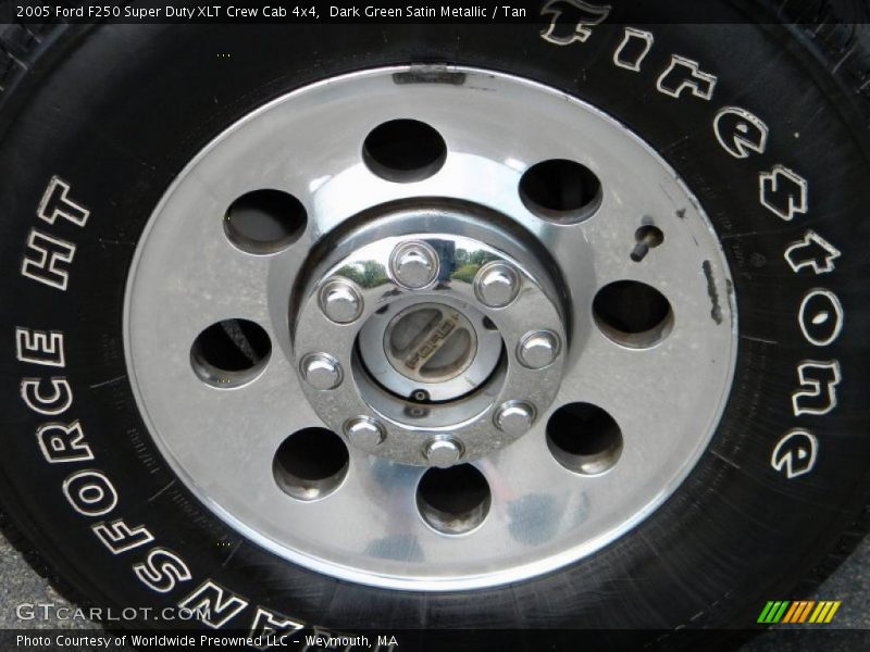 Dark Green Satin Metallic / Tan 2005 Ford F250 Super Duty XLT Crew Cab 4x4