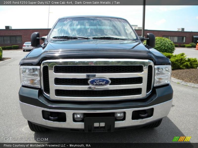 Dark Green Satin Metallic / Tan 2005 Ford F250 Super Duty XLT Crew Cab 4x4