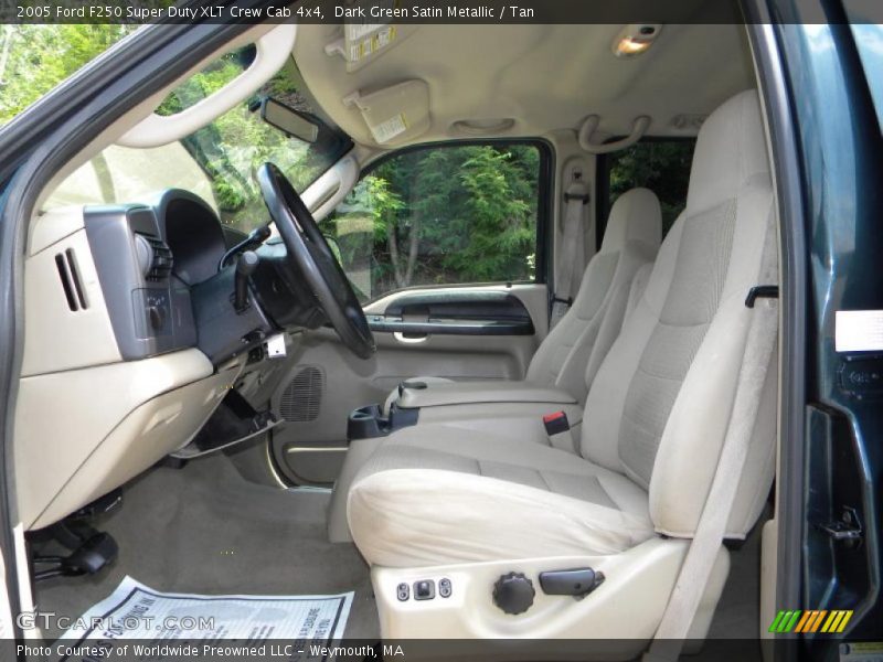 Dark Green Satin Metallic / Tan 2005 Ford F250 Super Duty XLT Crew Cab 4x4
