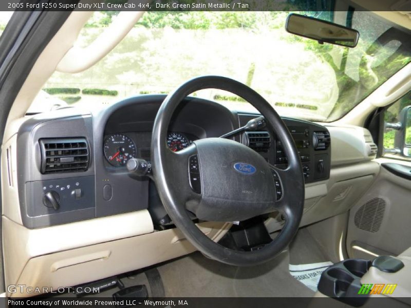 Dark Green Satin Metallic / Tan 2005 Ford F250 Super Duty XLT Crew Cab 4x4