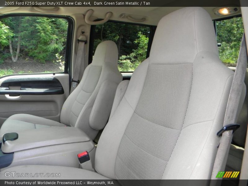 Dark Green Satin Metallic / Tan 2005 Ford F250 Super Duty XLT Crew Cab 4x4