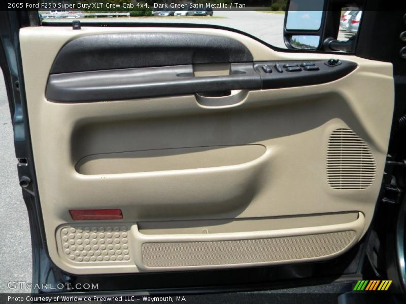 Dark Green Satin Metallic / Tan 2005 Ford F250 Super Duty XLT Crew Cab 4x4