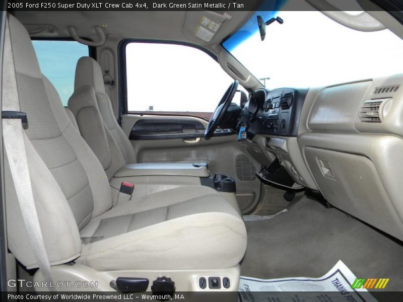 Dark Green Satin Metallic / Tan 2005 Ford F250 Super Duty XLT Crew Cab 4x4