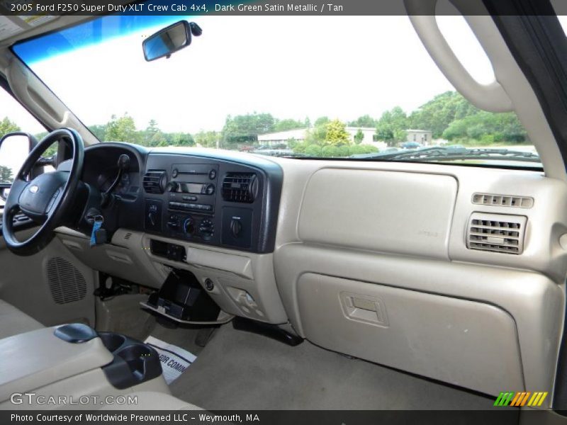 Dark Green Satin Metallic / Tan 2005 Ford F250 Super Duty XLT Crew Cab 4x4