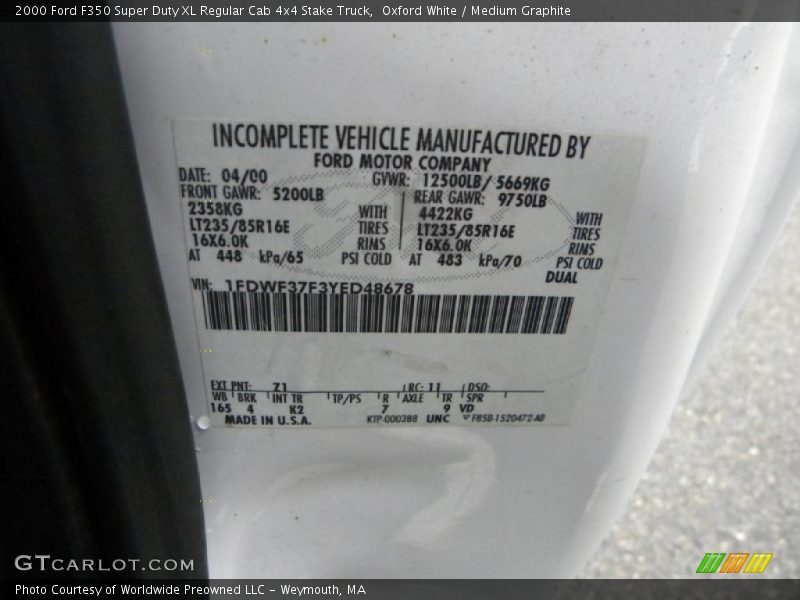 Oxford White / Medium Graphite 2000 Ford F350 Super Duty XL Regular Cab 4x4 Stake Truck
