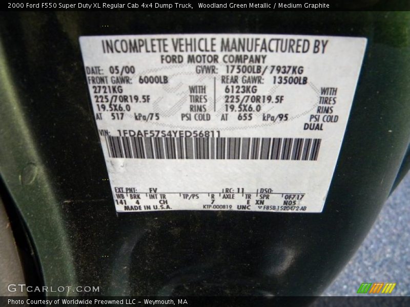 Woodland Green Metallic / Medium Graphite 2000 Ford F550 Super Duty XL Regular Cab 4x4 Dump Truck