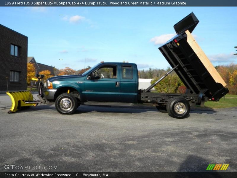 Woodland Green Metallic / Medium Graphite 1999 Ford F350 Super Duty XL SuperCab 4x4 Dump Truck