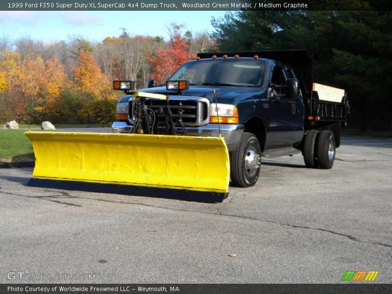Woodland Green Metallic / Medium Graphite 1999 Ford F350 Super Duty XL SuperCab 4x4 Dump Truck