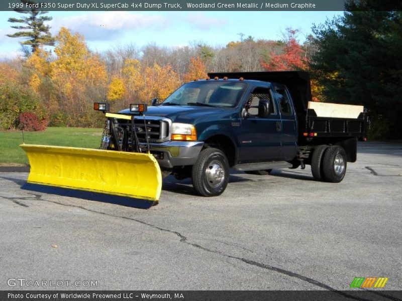 Woodland Green Metallic / Medium Graphite 1999 Ford F350 Super Duty XL SuperCab 4x4 Dump Truck