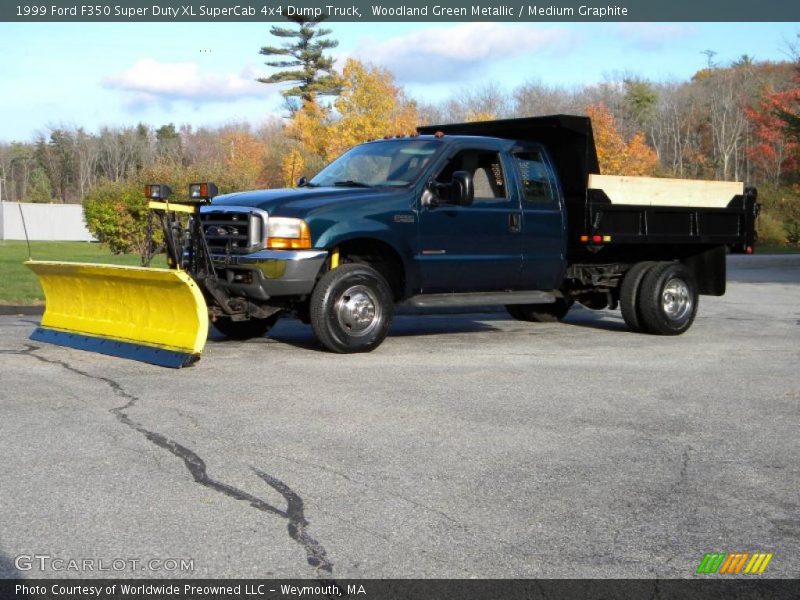 Woodland Green Metallic / Medium Graphite 1999 Ford F350 Super Duty XL SuperCab 4x4 Dump Truck