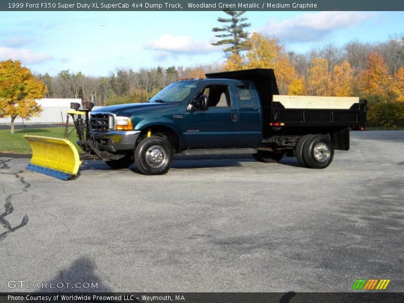 Woodland Green Metallic / Medium Graphite 1999 Ford F350 Super Duty XL SuperCab 4x4 Dump Truck