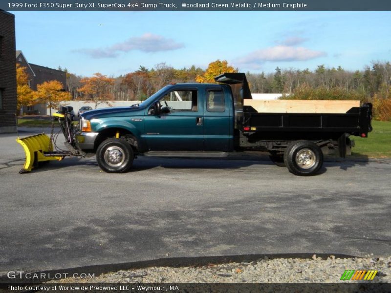 Woodland Green Metallic / Medium Graphite 1999 Ford F350 Super Duty XL SuperCab 4x4 Dump Truck