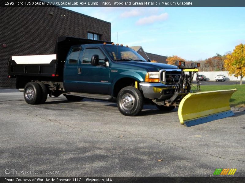 Woodland Green Metallic / Medium Graphite 1999 Ford F350 Super Duty XL SuperCab 4x4 Dump Truck