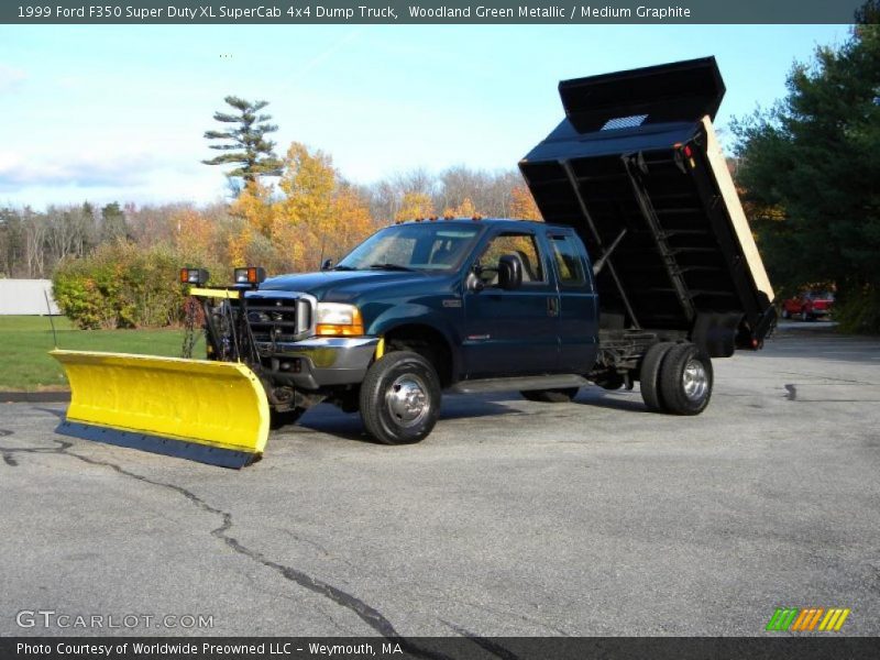 Woodland Green Metallic / Medium Graphite 1999 Ford F350 Super Duty XL SuperCab 4x4 Dump Truck