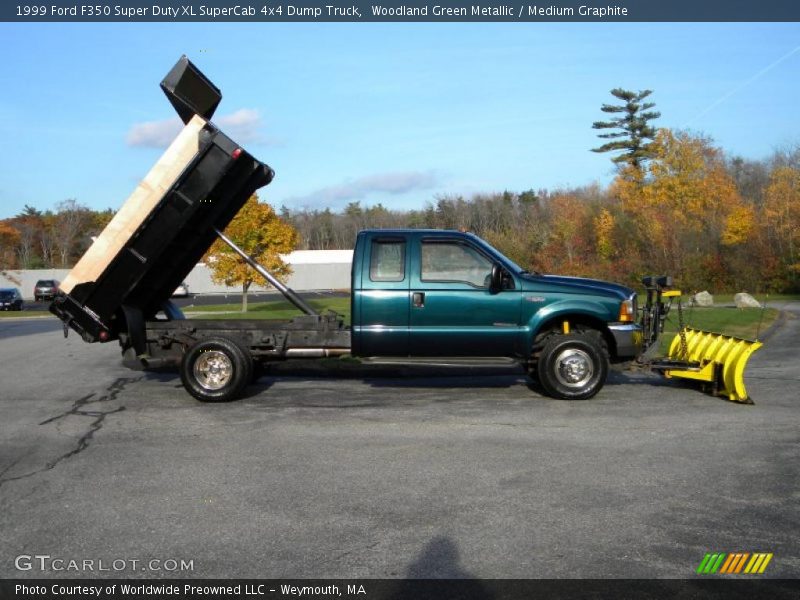 Woodland Green Metallic / Medium Graphite 1999 Ford F350 Super Duty XL SuperCab 4x4 Dump Truck