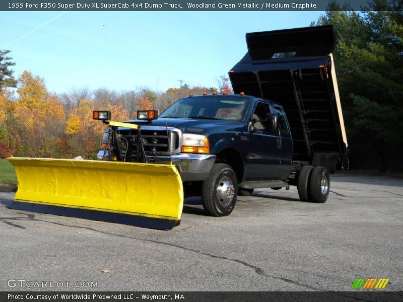 Woodland Green Metallic / Medium Graphite 1999 Ford F350 Super Duty XL SuperCab 4x4 Dump Truck