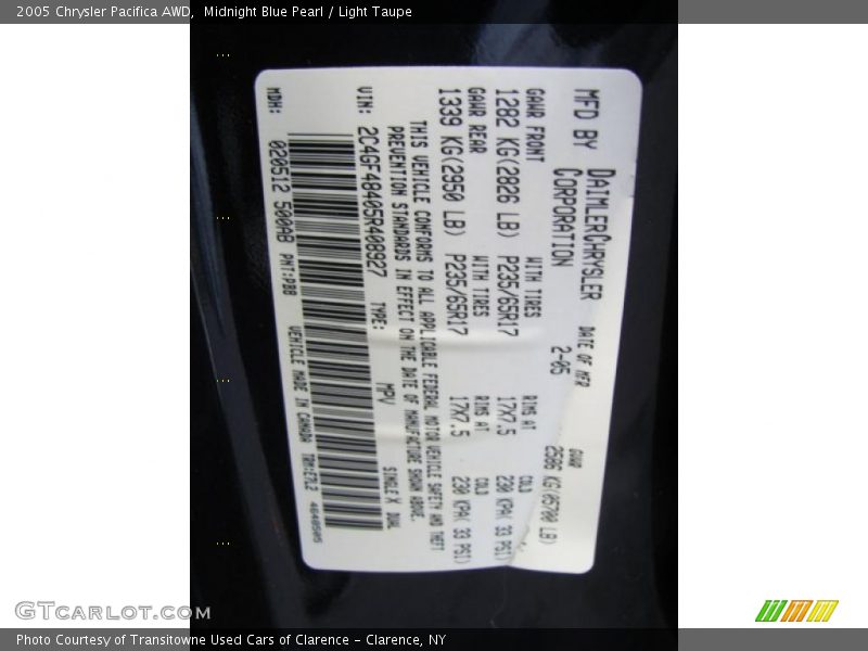 Midnight Blue Pearl / Light Taupe 2005 Chrysler Pacifica AWD