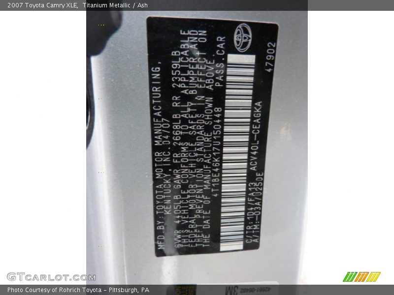 Titanium Metallic / Ash 2007 Toyota Camry XLE